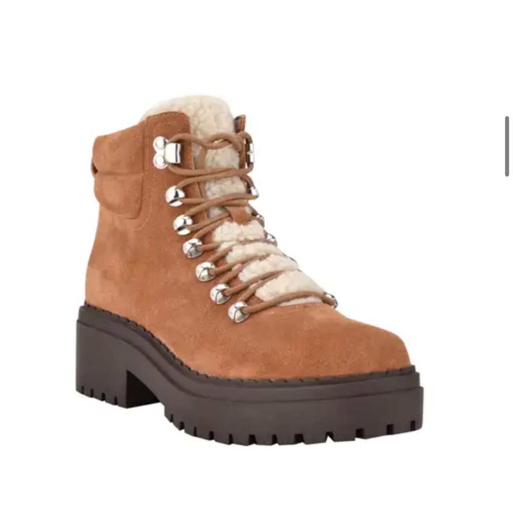 Marc Fisher LTD Nairy Lace-Up Genuine Shearling Lug Sole Bootie